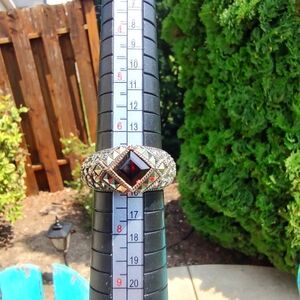 Judith Jack Ring Red Sterling Silver Marcasite Size 7!